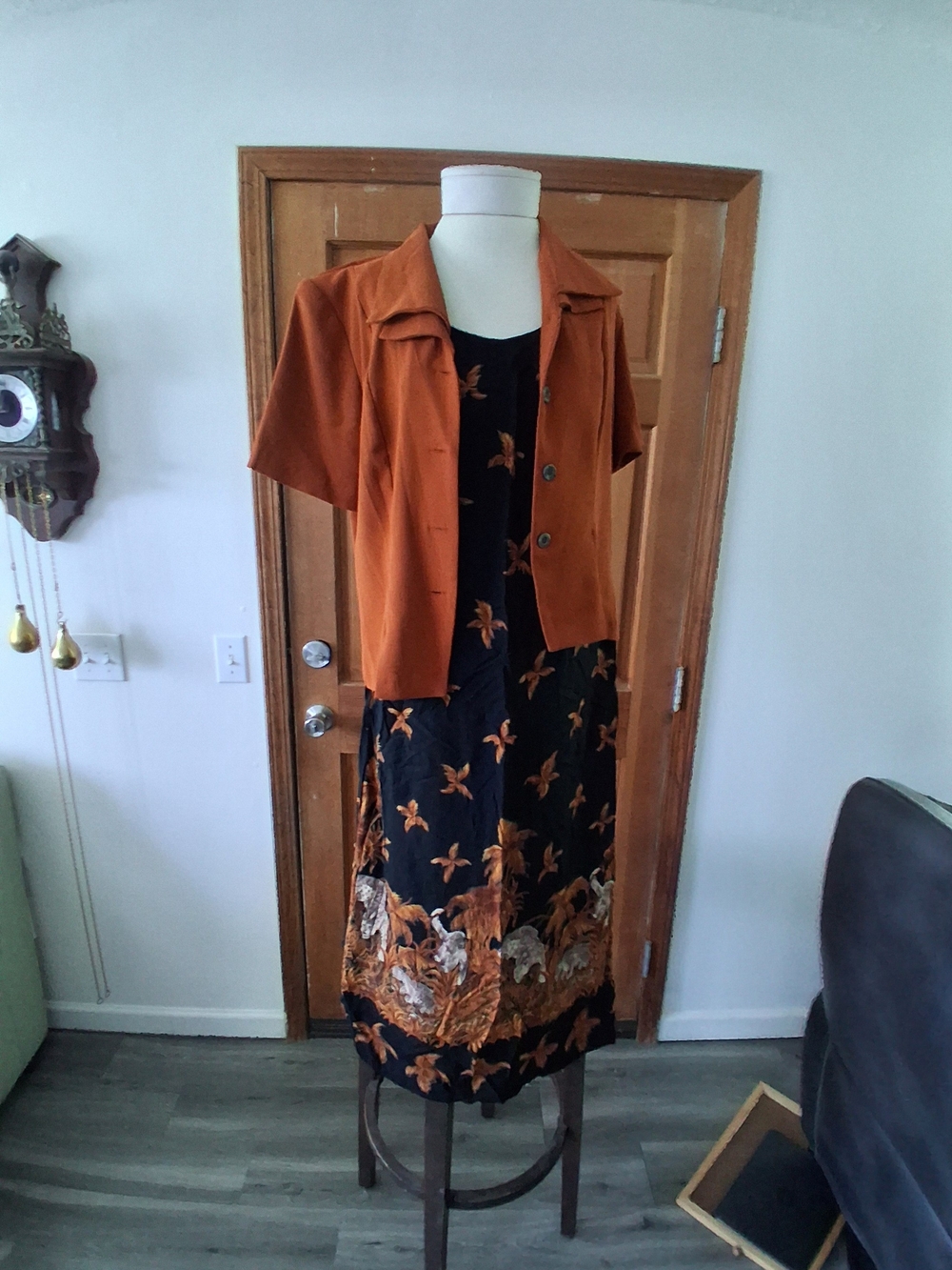 Black & Rust Floral Midi Dress With Jacket